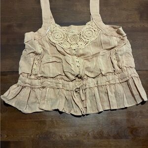 Miss Me Cream Ruffled Blouse with Tie Front